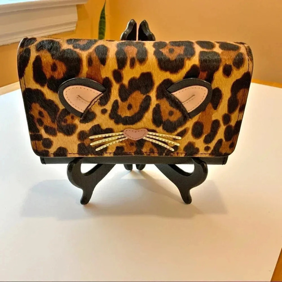 Rare KATE SPADE Black Run Wild Leopard Leather Crossbody Bag - Picture 3 of 16